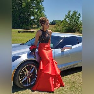 Nina Canacci size 8. Black and red two piece